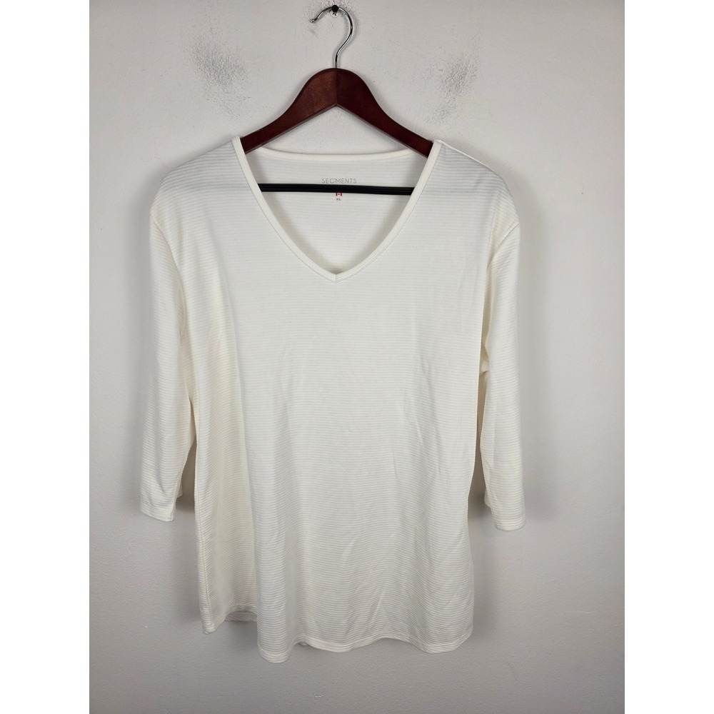Segments Essentials White V-Neck 3/4 Sleeve Ribbed Tencel Modal Top XL Canada